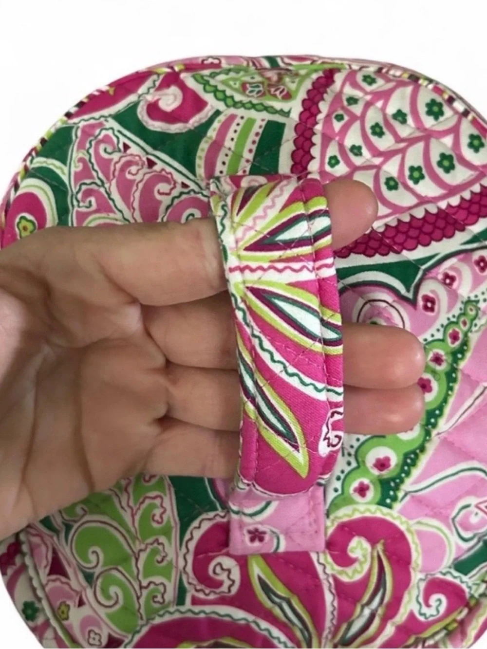 Quilted Pink & Green Patterned Cosmetic Case